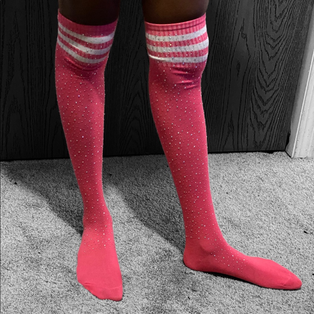 Glitter knee socks white and dark pink
